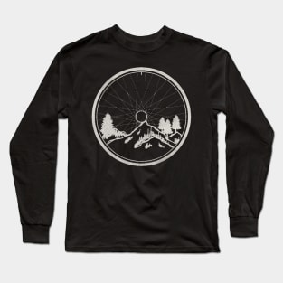 Vintage Mountain and Forest Inside A Bicycle Wheel Long Sleeve T-Shirt